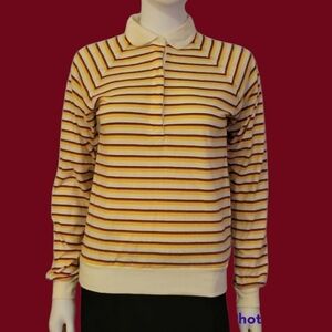 VTG CIA Yellow Horizontal Striped Rugby Preppy Kidcore Shirt
